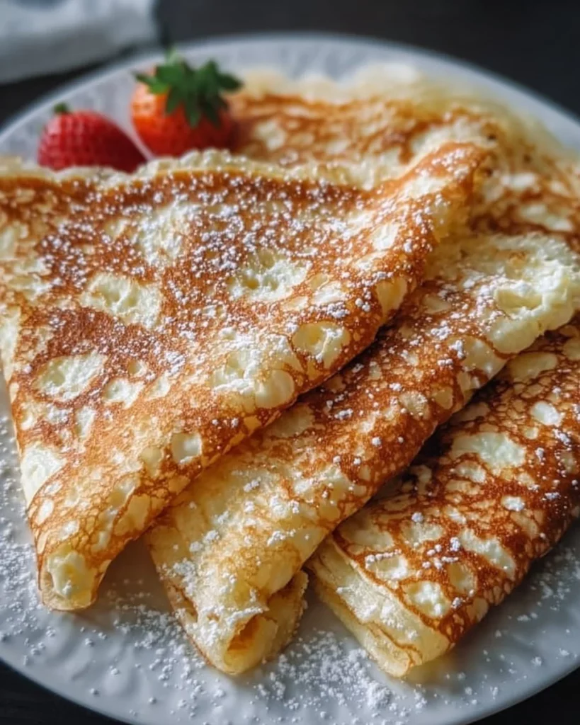 High-protein cottage cheese crepes topped with fresh fruits and honey